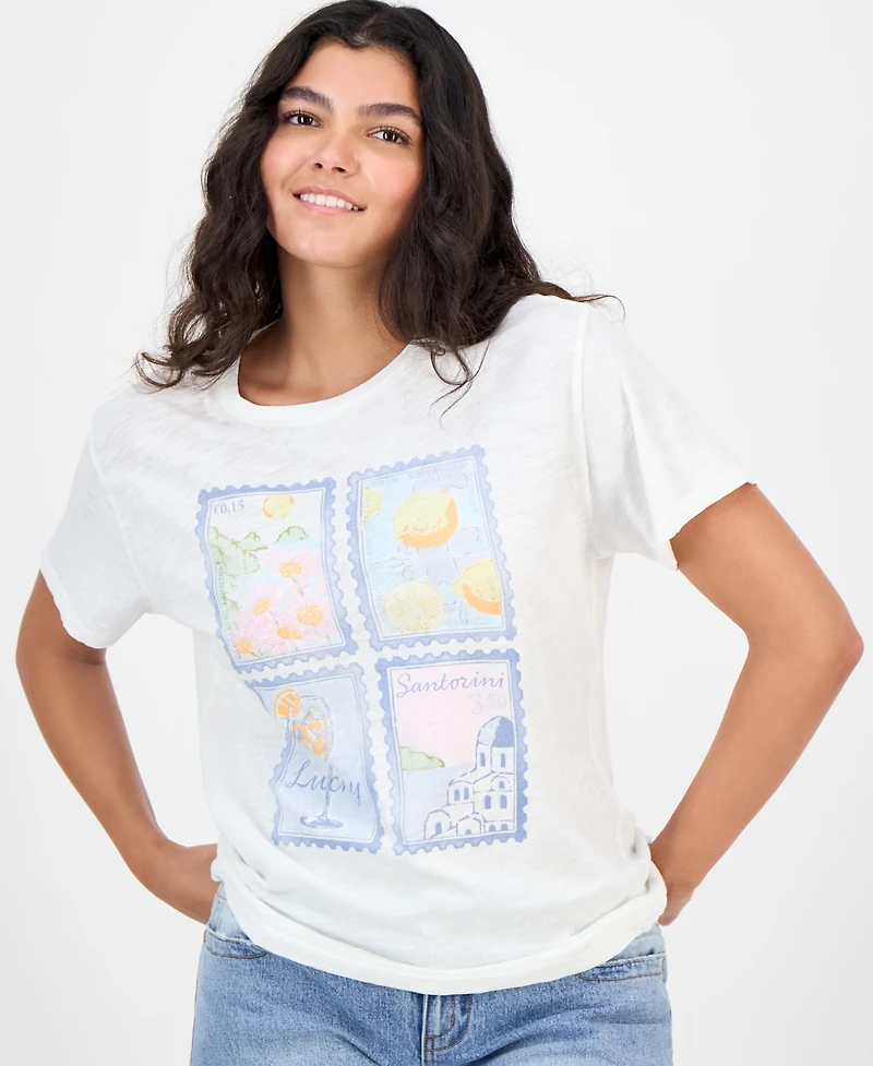 Lucky Brand Women's Destination Stamps Graphic Boyfriend T-Shirt