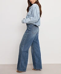 Good American Women's Denim Shirt Jumpsuit
