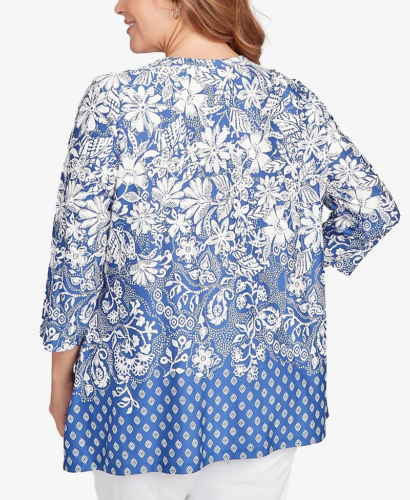 Ruby Rd. Plus Ibiza Ombre Floral Puff Print Top
