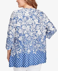 Ruby Rd. Plus Ibiza Ombre Floral Puff Print Top