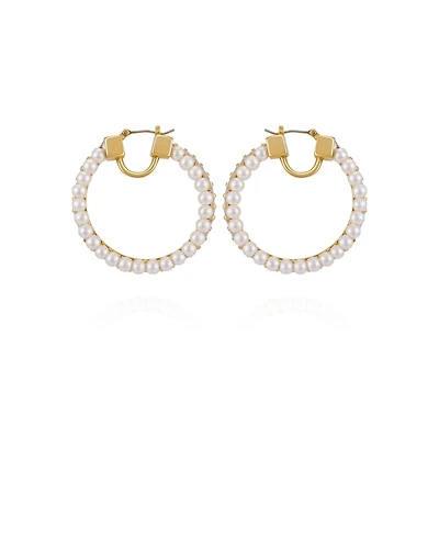 Vince Camuto Gold-Tone Crystals Cultivated Pearl Hoop Earrings