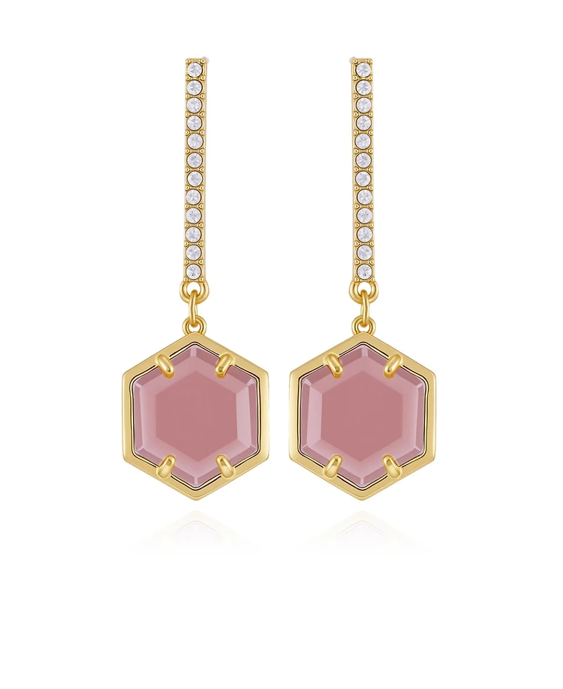 Vince Camuto Gold Tone Hexagon Pave Bar Drop Earrings