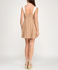 Trixxi Juniors' Printed Contrast-Trim Sleeveless Fit & Flare Dress