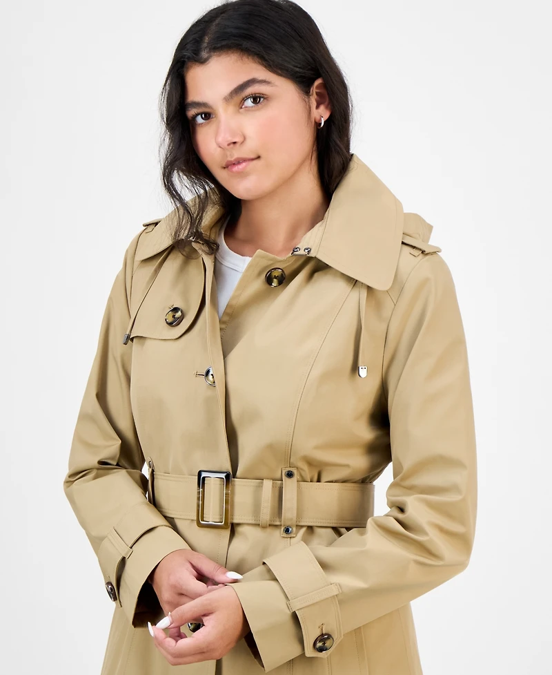 London Fog Women's Hooded Belted Maxi Trench Coat