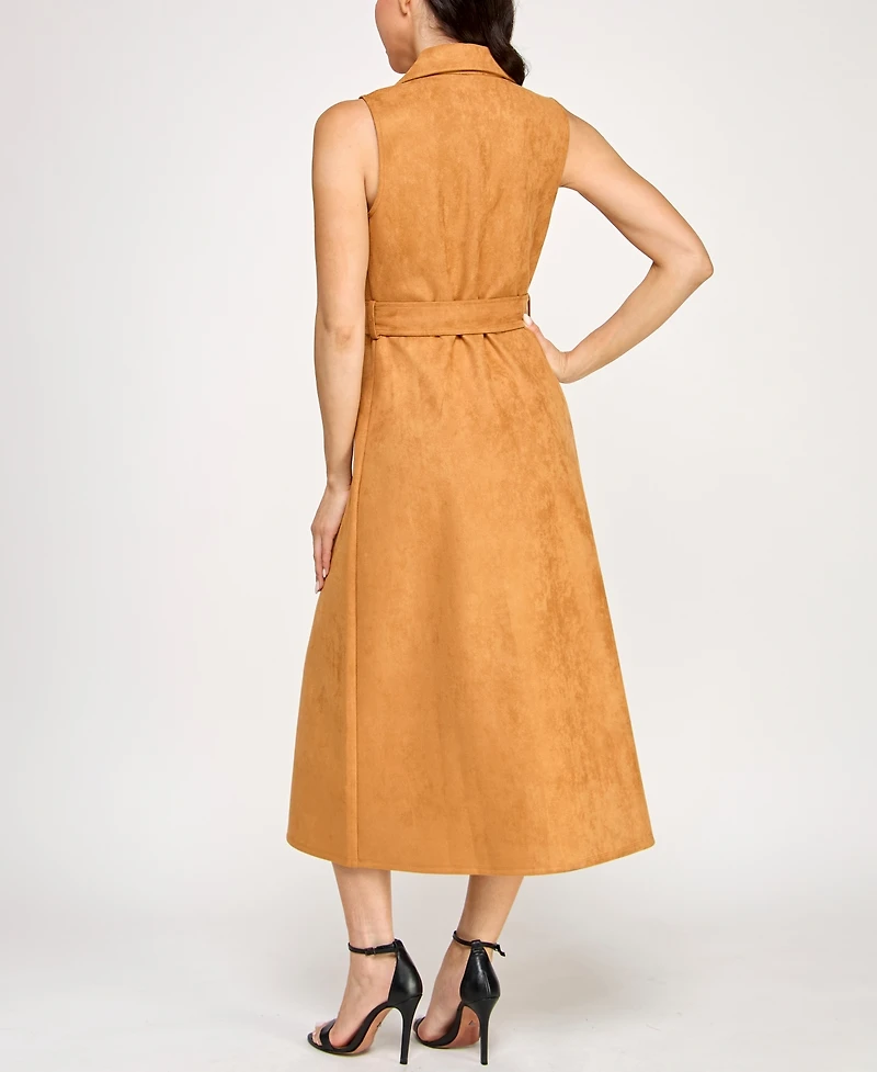 Planet Gold Juniors' Faux-Suede Sleeveless Jacket Dress