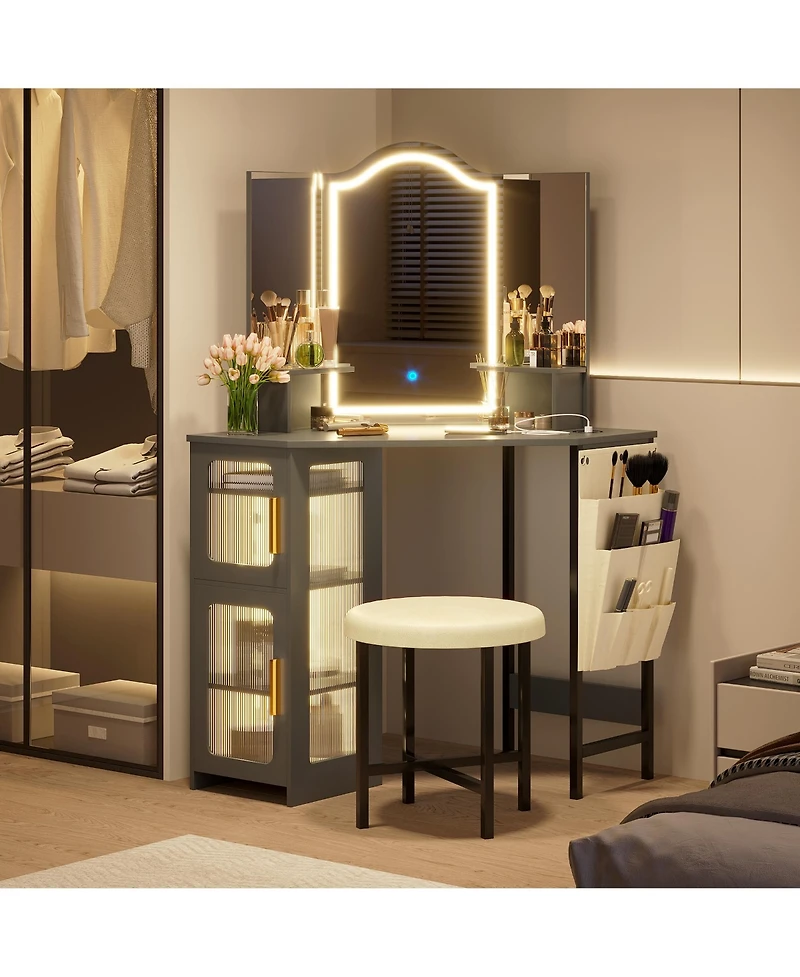 Vlsrka Vanity Makeup Desk with Mirror and Lights