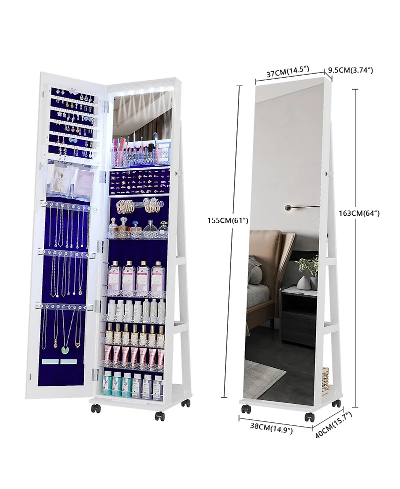 Vlsrka Led Jewelry Mirror Cabinet with Lights, Lock, and Rotating Function