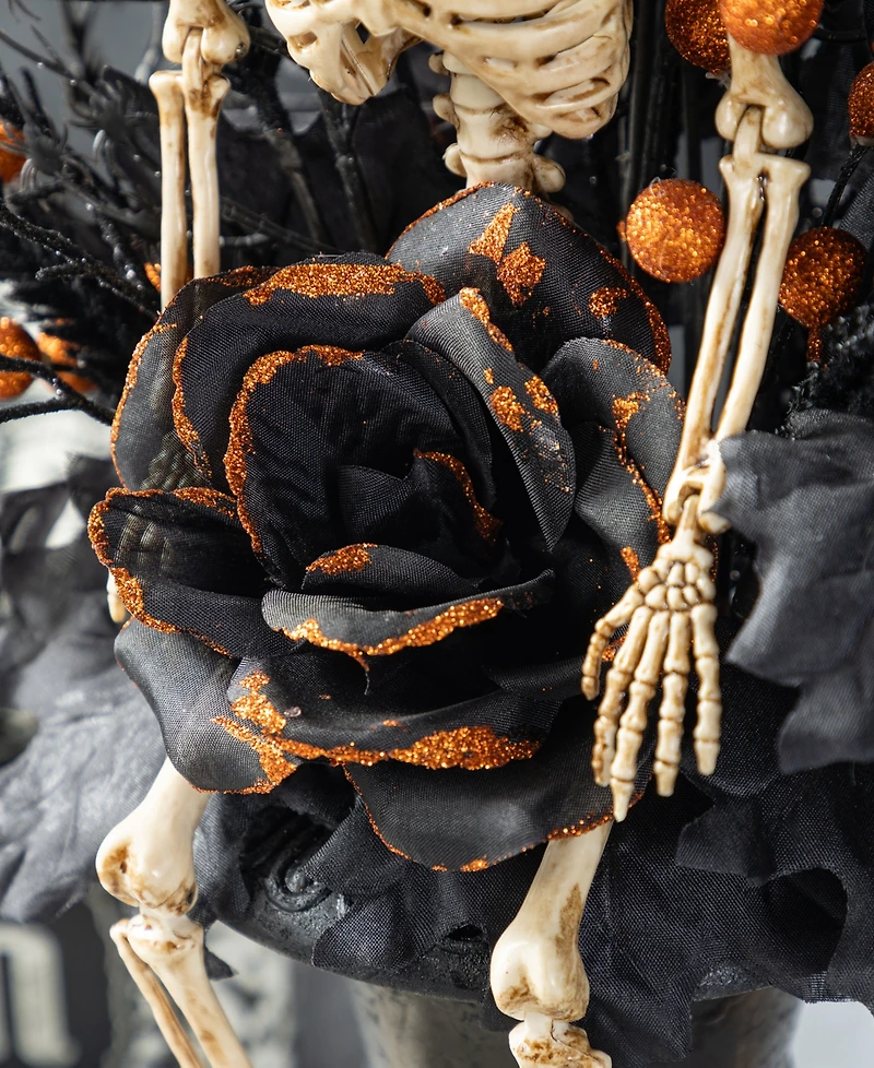 Glitzhome 22" Halloween Black Rose, Skeleton and Berry Urn Table Tree