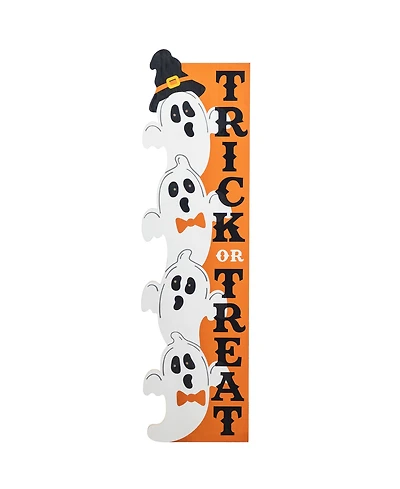 Glitzhome 42" Lighted Halloween Wooden Stacked Ghost with Trick or Treat Porch Sign with Timer