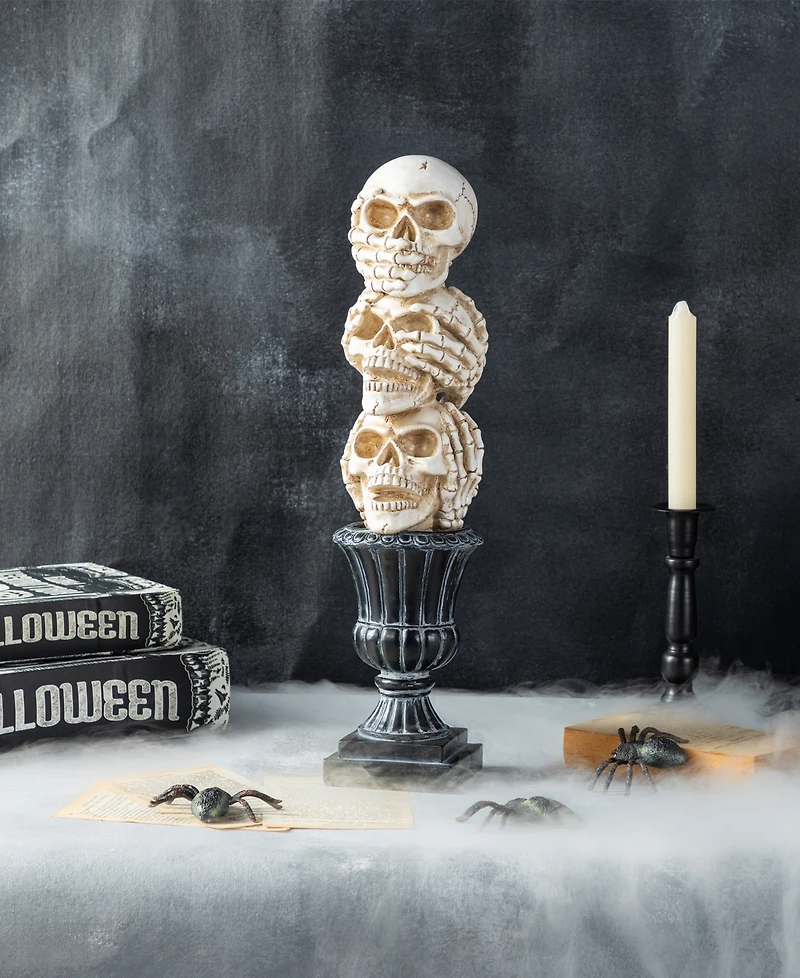 Glitzhome 18" Halloween Resin Stacked Skull Table Decor
