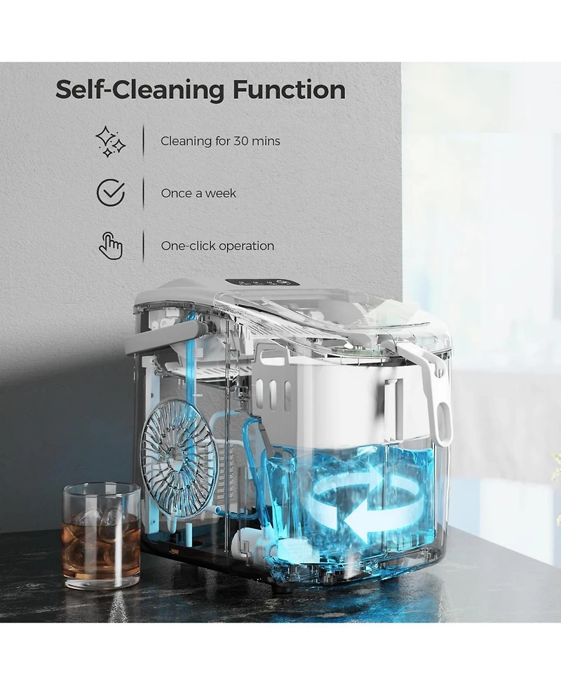 Cowsar Countertop Ice Maker Machine with Handle,26Lbs/24H,9 Cubes Ready in 6 Mins,Self-Cleaning Function with Ice Scoop and Basket for Home/Office