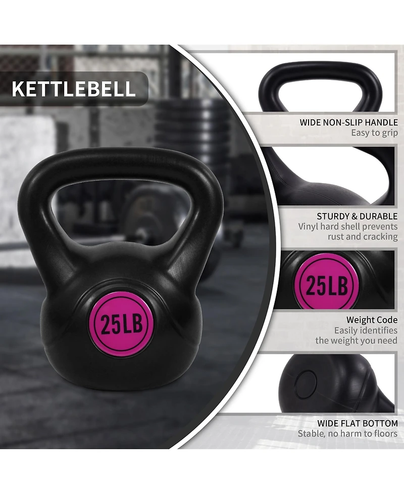 Sporzon! Wide Grip Kettle Bell Strength Training Weight Set, 5, 10, 15, 20, 25lb