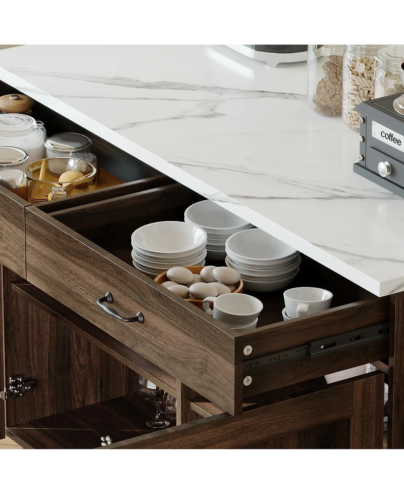 Homsee Marble patterned wooden multifunctional storage cabinet with two doors and two drawers, pantry