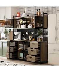 Homsee High quality wood color steel wood combination cabinets, storage cabinets, pantry