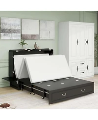 livelylodge Murphy Bed Cabinet, Queen Murphy Bed with Usb and Charging Ports, with Drawer Includes Storage Cabinet Suit for Guest Room, Black Walnut C