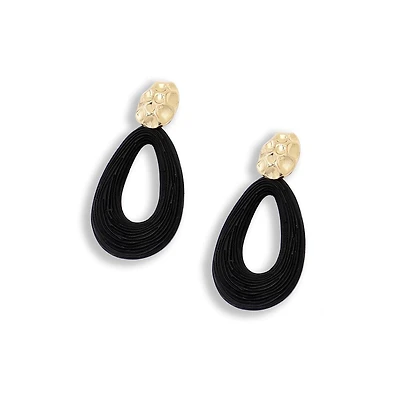 Sohi Women's Black Teardrop Dented Drop Earrings