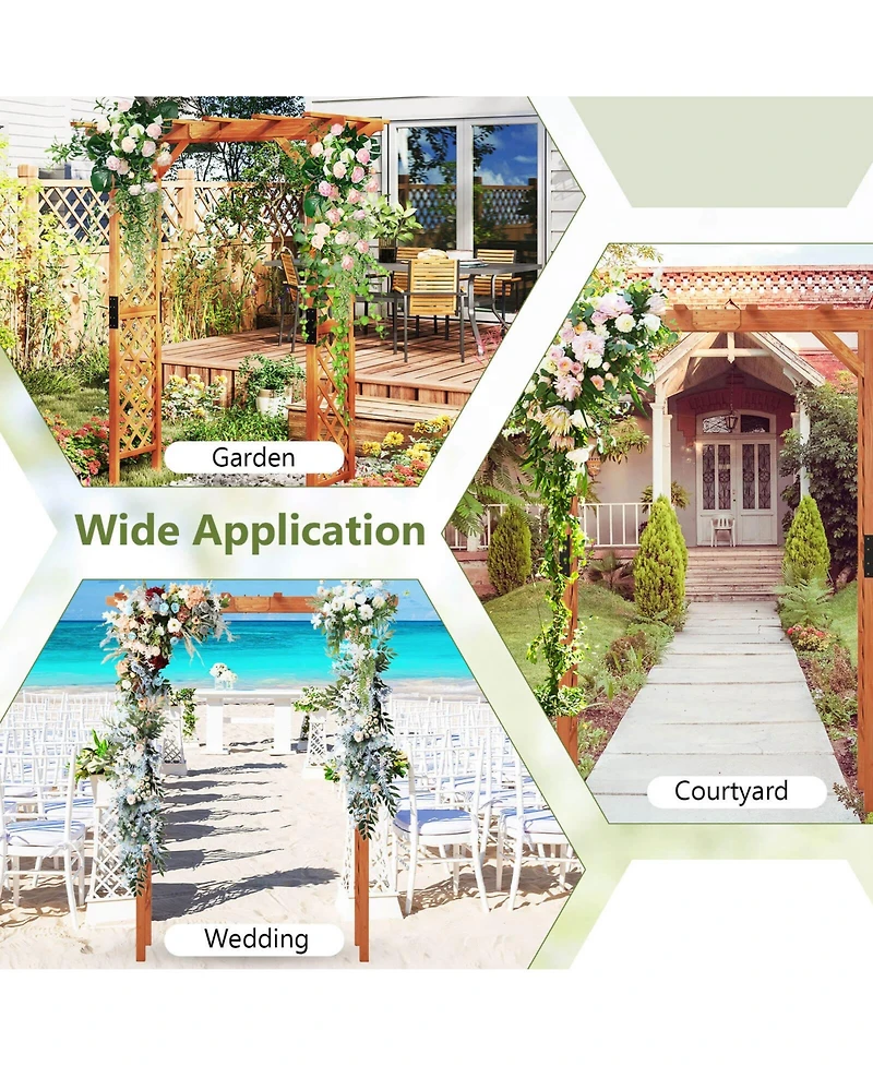 Costway Arbor Over 7FT High Wooden Garden Arch Trellis Pergola Outdoor Patio Plant
