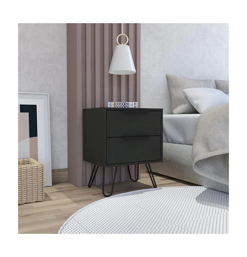 Slickblue Two Drawer Nightstand Faux Wood Finish for Bedside or Living Room