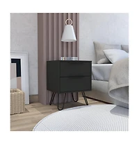Slickblue Two Drawer Nightstand Faux Wood Finish for Bedside or Living Room