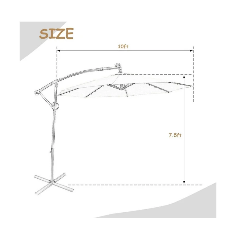 10 Feet 360° Rotation Solar Powered Led Patio Offset Umbrella without Weight Base