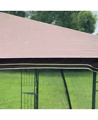 Flynama 10x10 Ft Patio Double Roof Gazebo Replacement Canopy Top Fabric,Brown