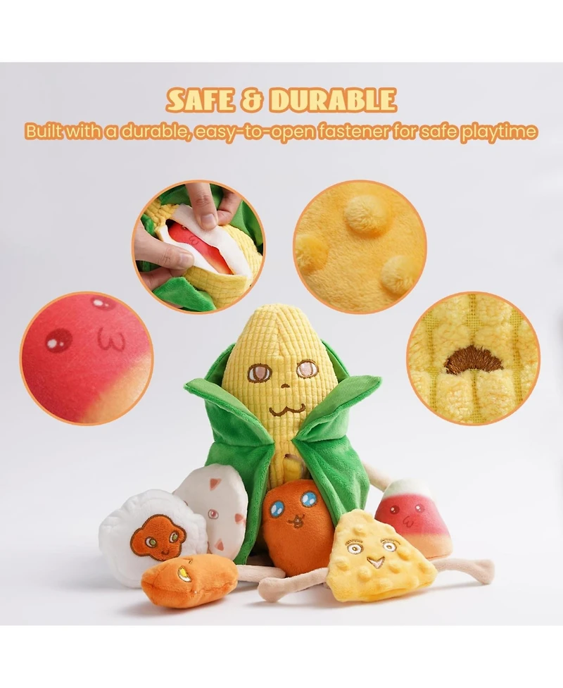 Nocciola Squeaky Crinkle Corn Dog Toys: Durable Plush Stuffed Yellow Pet Chew Toys for Small Medium Breeds Teething, Cute Interactive, 7 Packs
