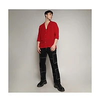 Campus Sutra Men's Crimson Red Slash Collar Shirt
