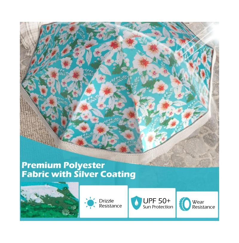 6.5 feet Beach Umbrella with Fringe Outdoor Tassel Push Button Tilt