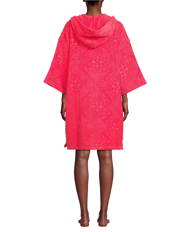 Lands' End Women's Terry 3/4 Sleeve Pullover Hooded Spa Robe