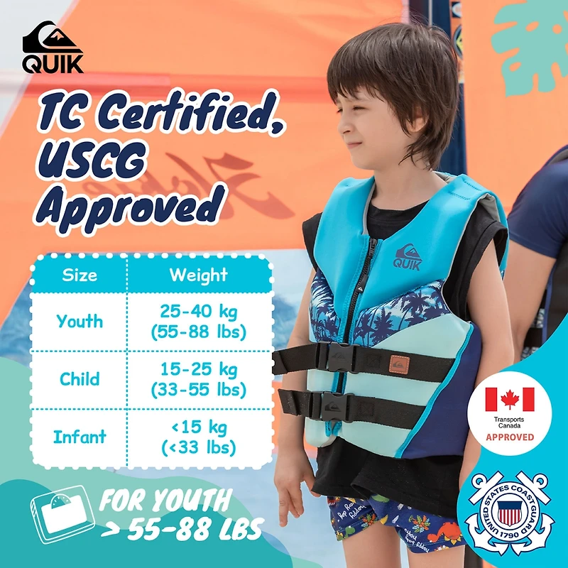 Quiksilver Uscg Approved Life Jacket, Evoprene Pfd Pvc Foam Swim Vest