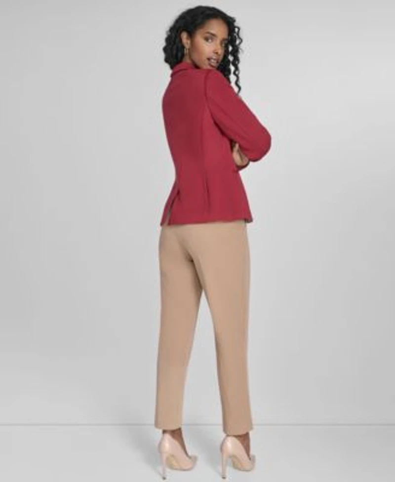 Tommy Hilfiger Womens One Button Blazer Ruffled Floral Mixed Media Top Sloane Slim Leg Ankle Pants