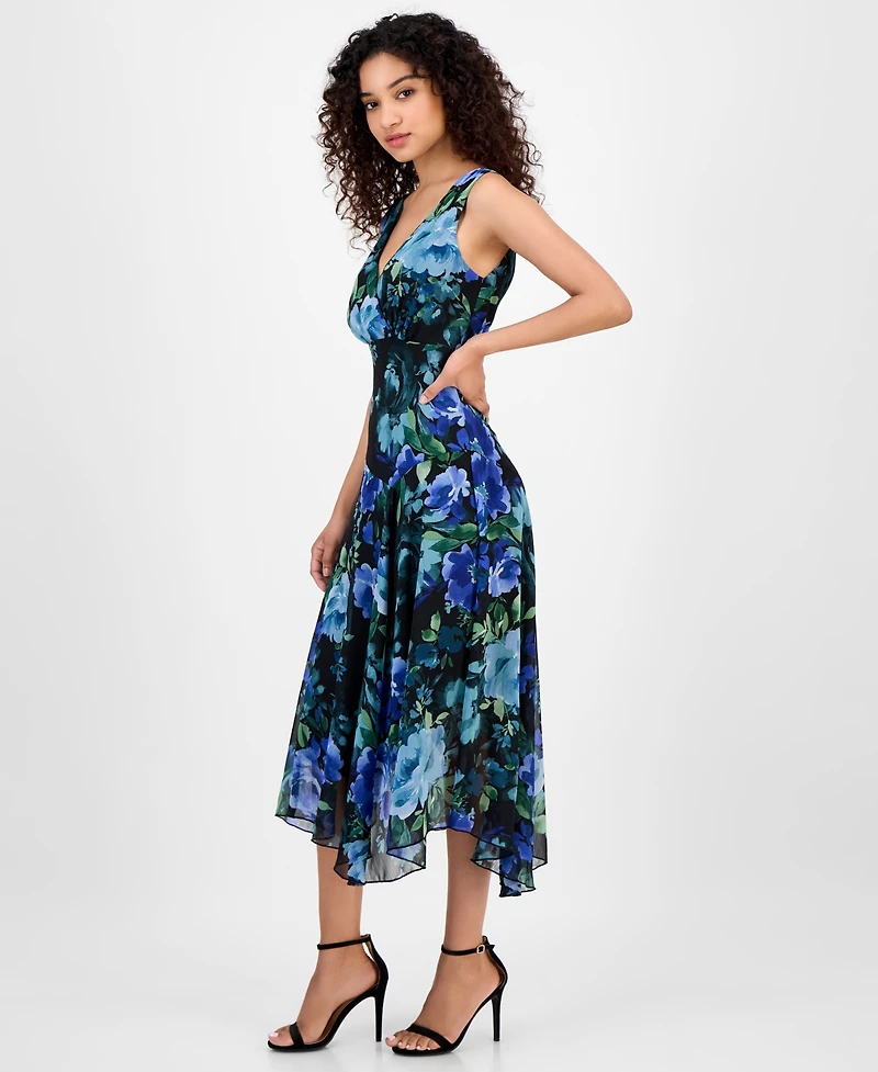 Connected Women's Handkerchief-Hem Floral-Print Dress
