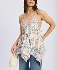 En Saison Women's Alaia Printed Sleeveless Handkerchief-Hem Top