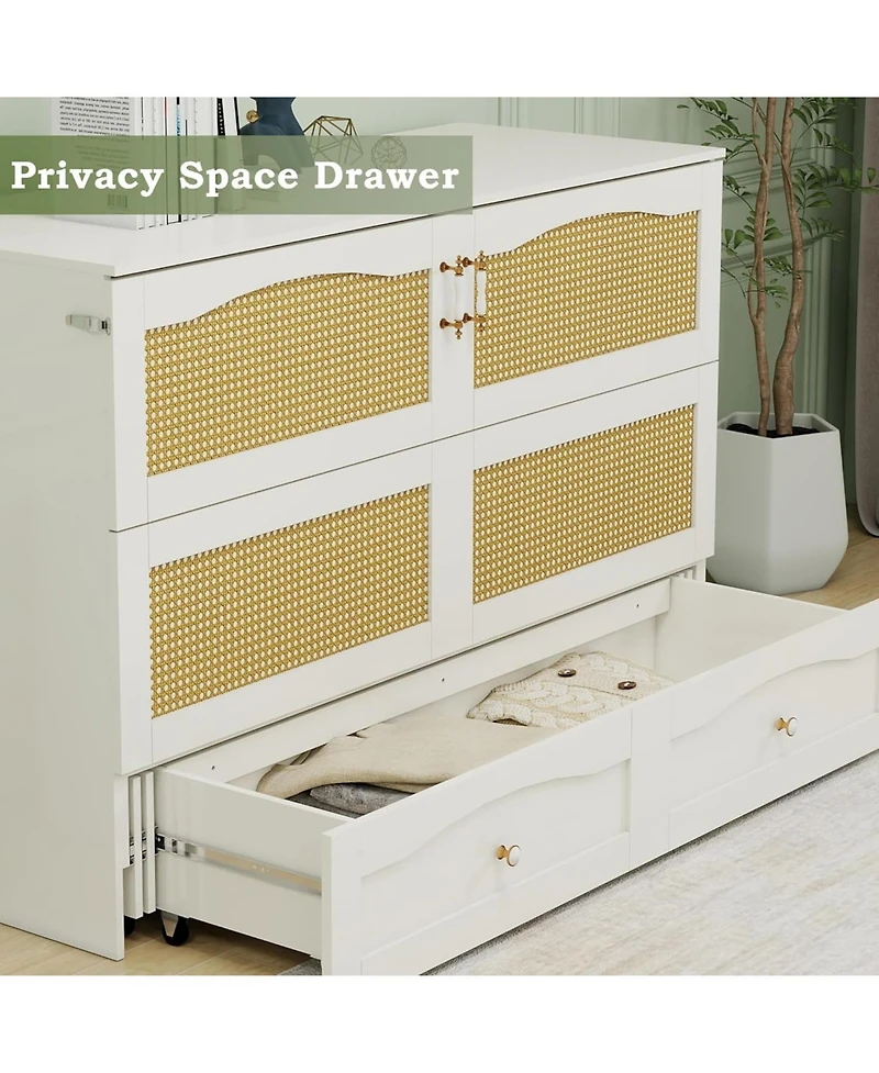 livelylodge Queen size Murphy bed cabinet with storage drawers. Ideal for guest rooms, it's a space