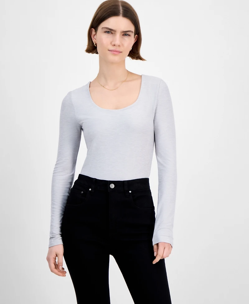 Planet Gold Juniors' Long-Sleeve Scoop-Neck Bodysuit