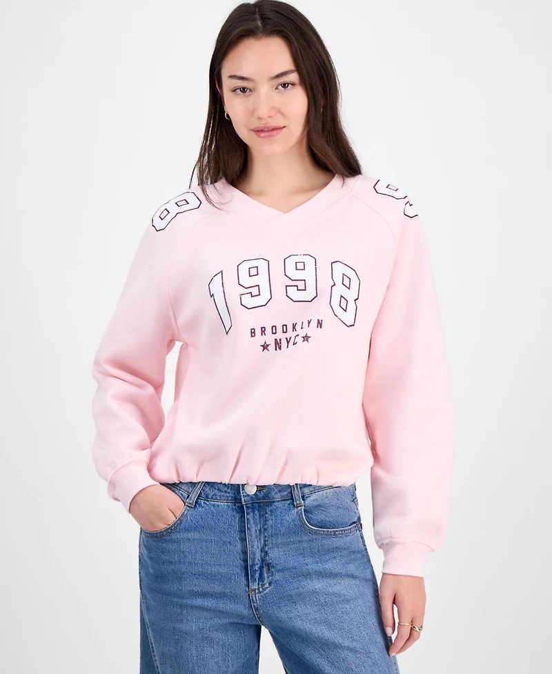 Planet Heart Juniors' Varsity Graphic Bubble-Hem Sweatshirt