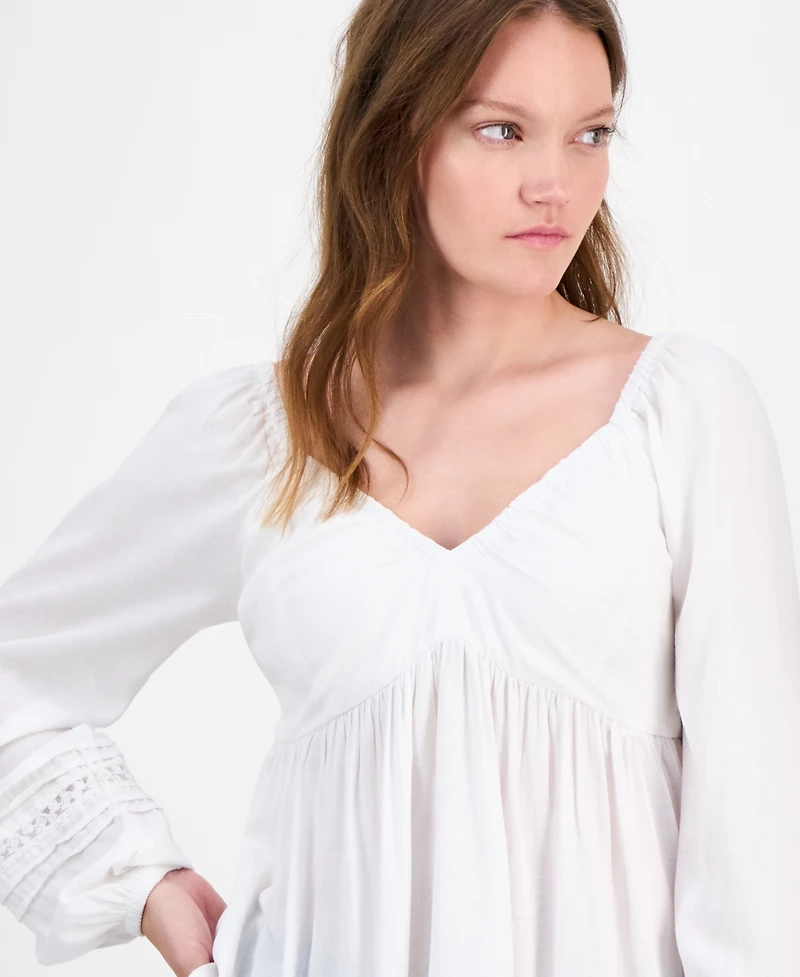 Self Esteem Juniors' Ruched V-Neck Lace-Inset Blouse