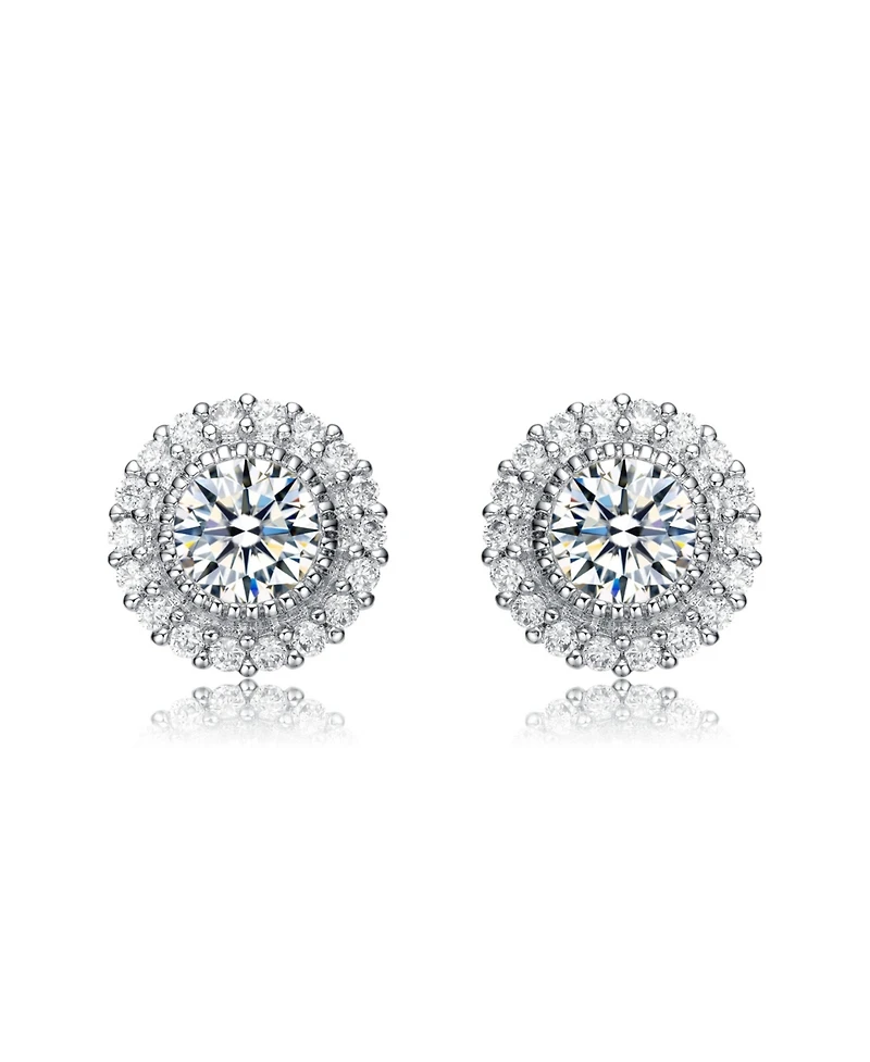 Rachel Glauber White Gold Plating with Clear Cubic Zirconia Stud Earrings