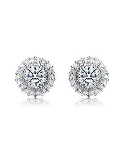 Rachel Glauber White Gold Plating with Clear Cubic Zirconia Stud Earrings