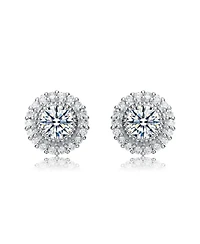 Rachel Glauber White Gold Plating with Clear Cubic Zirconia Stud Earrings
