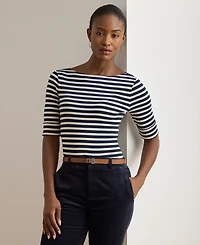 Lauren Ralph Petite Striped Stretch Cotton Boatneck Tee