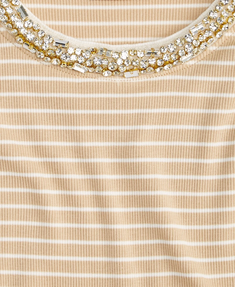 On 34th Women's Embellished-Crewneck Rib-Knit T-Shirt, Macy's Exclusive