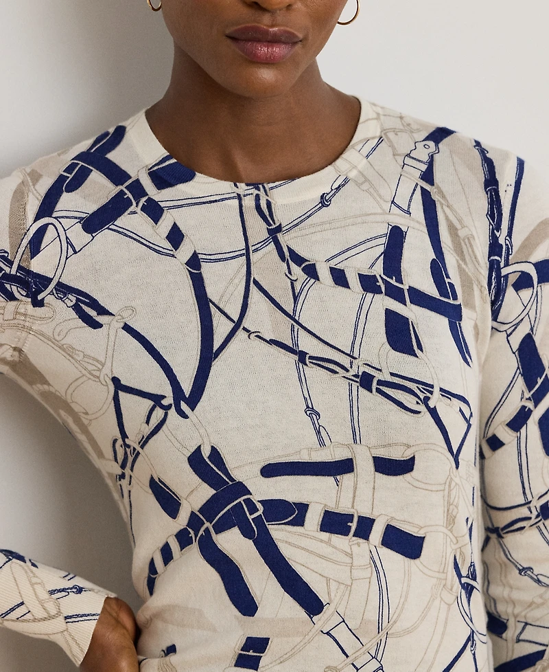 Lauren Ralph Petite Belting-Print Cotton-Blend Sweater