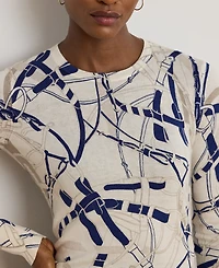 Lauren Ralph Petite Belting-Print Cotton-Blend Sweater