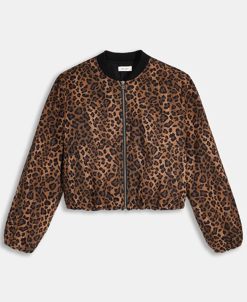 On 34th Women's Leopard Print Bubble-Hem Bomber Jacket, Macy's Exclusive