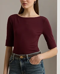 Lauren Ralph Petite Stretch Cotton Boatneck Tee