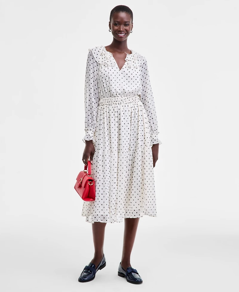 On 34th Women's Printed Ruffle-Trim Long-Sleeve Midi Dress, Macy's Exclusive