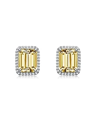 Genevive Sterling Silver White Gold Plated with Yellow Cubic Zirconia Square Halo Stud Earrings