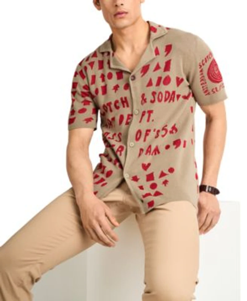 Scotch Soda Mens Slim Fit Ralston Pants Jacquard Text Logo Shirt