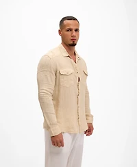 Ron Tomson Men's Fitted Snap Western Linen Shirt